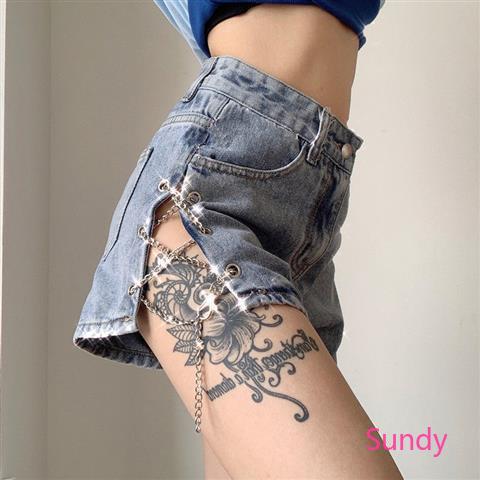 Quần Short Denim Nữ Lưng Cao Xẻ Tà Thời Trang