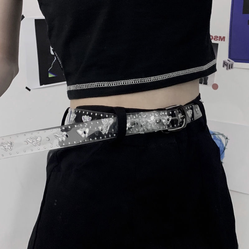 Thắt lưng họa tiết bướm màu laser trong suốt thời trang