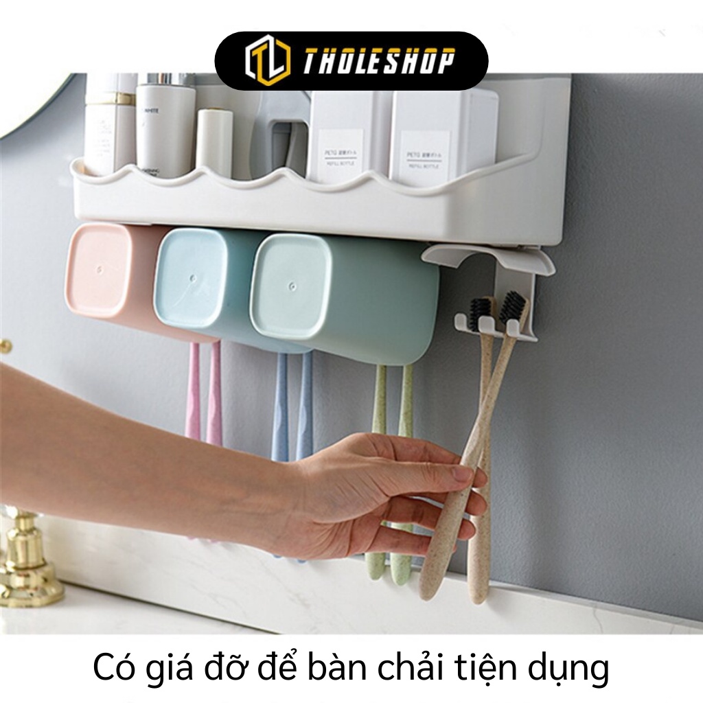 Kệ Để Đồ Nhà Tắm - Bộ Nhả Kem Đánh Răng Tự Động, Giá Treo Bàn Chải Kèm 4 Cốc 8149