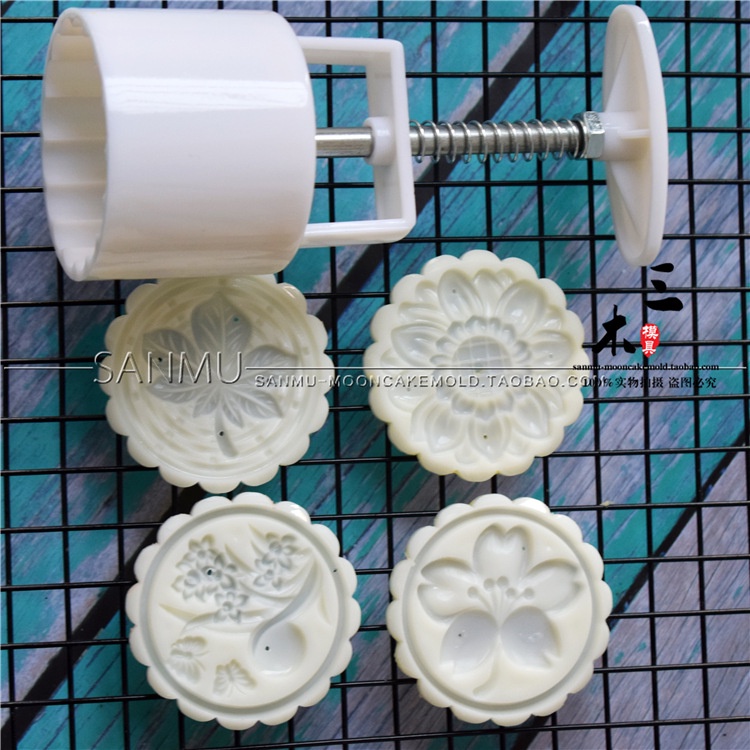 Khuôn trung thu lò xo 4 mặt hoa 75g - 85g