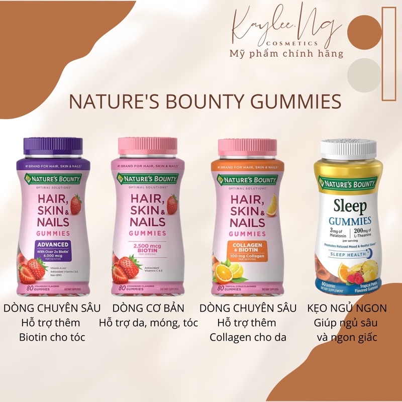 KẸO NATURE’S BOUNTY GUMMIES HAIR, SKIN & NAILS VÀ KẸO NGỦ