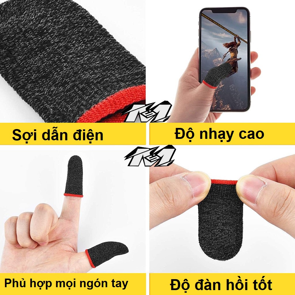 Bao tay chơi game chống mồ hôi đen phối đỏ, găng tay chơi game Mobile FF PUBG Liên Quân flydigi chống trượt siêu nhạy 5.