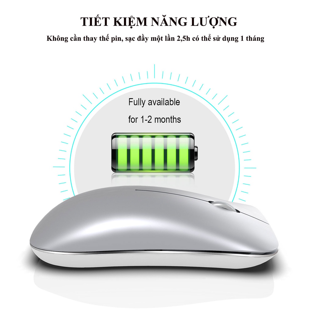 Chuột không dây bluetooth HXSJ T23 5.1 2.4GHz siêu mỏng tự sạc,ko tiếng ồn cho pc laptop, máy tính Bluetooth, tivi