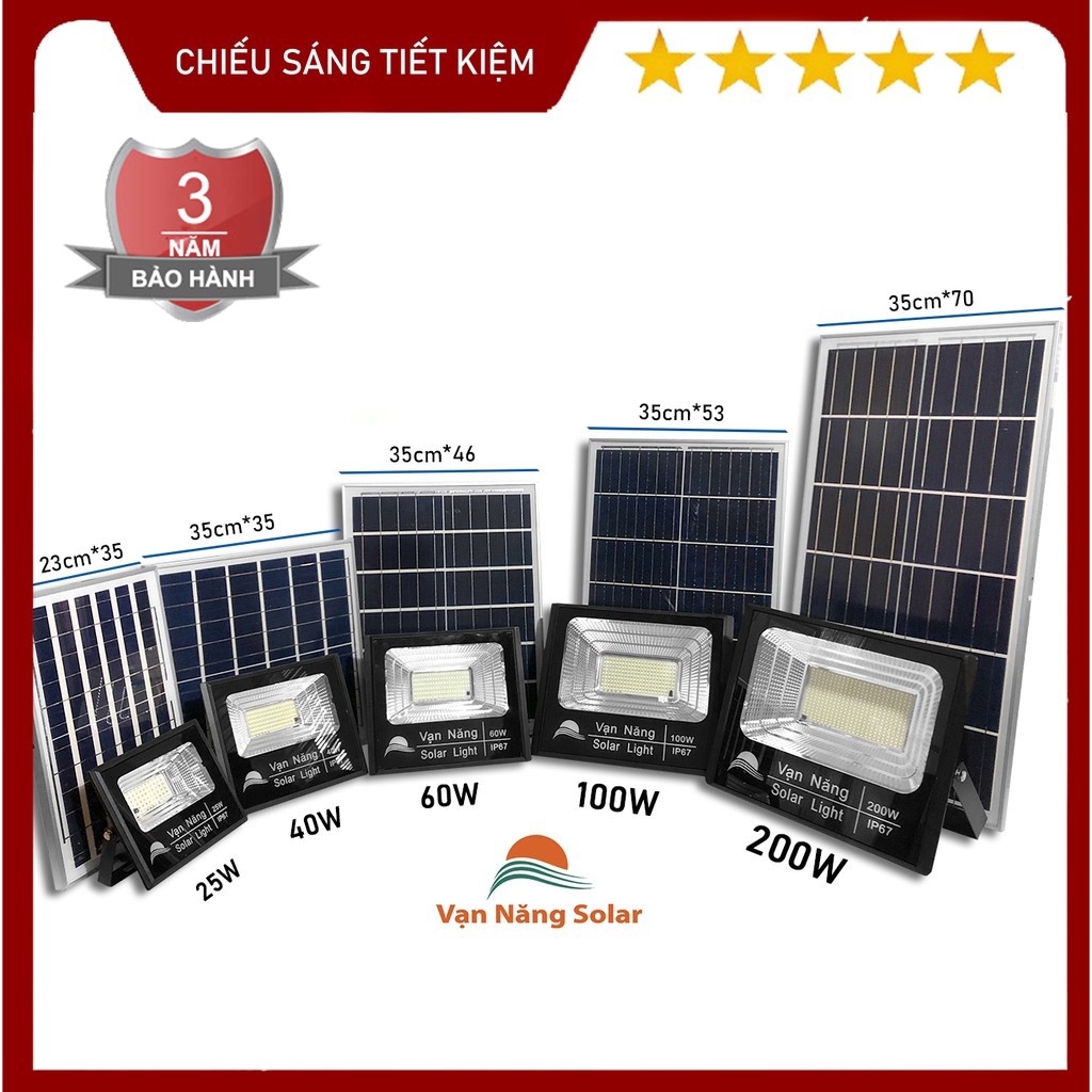 Đèn pha năng lượng mặt trời Vạn Năng Solar 10W 25W 40W 60W 100W 200W