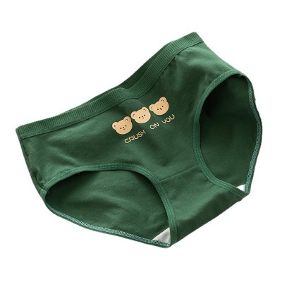 Quần dài cotton nguyên chất lưng vừa mềm mại co giãn thoải mái kháng khuẩn họa tiết gấu nhỏ đáng yêu màu xanh lá cho nữ