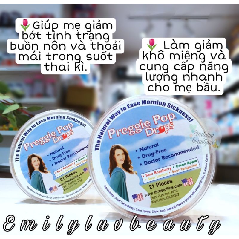 Kẹo ngậm giảm nghén Preggie Pop Mỹ 21 viên date tháng 04/2023