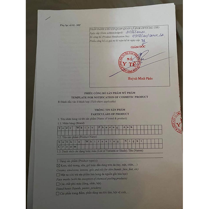 Kem dưỡng đêm Su Skin Yody White Phương Anh