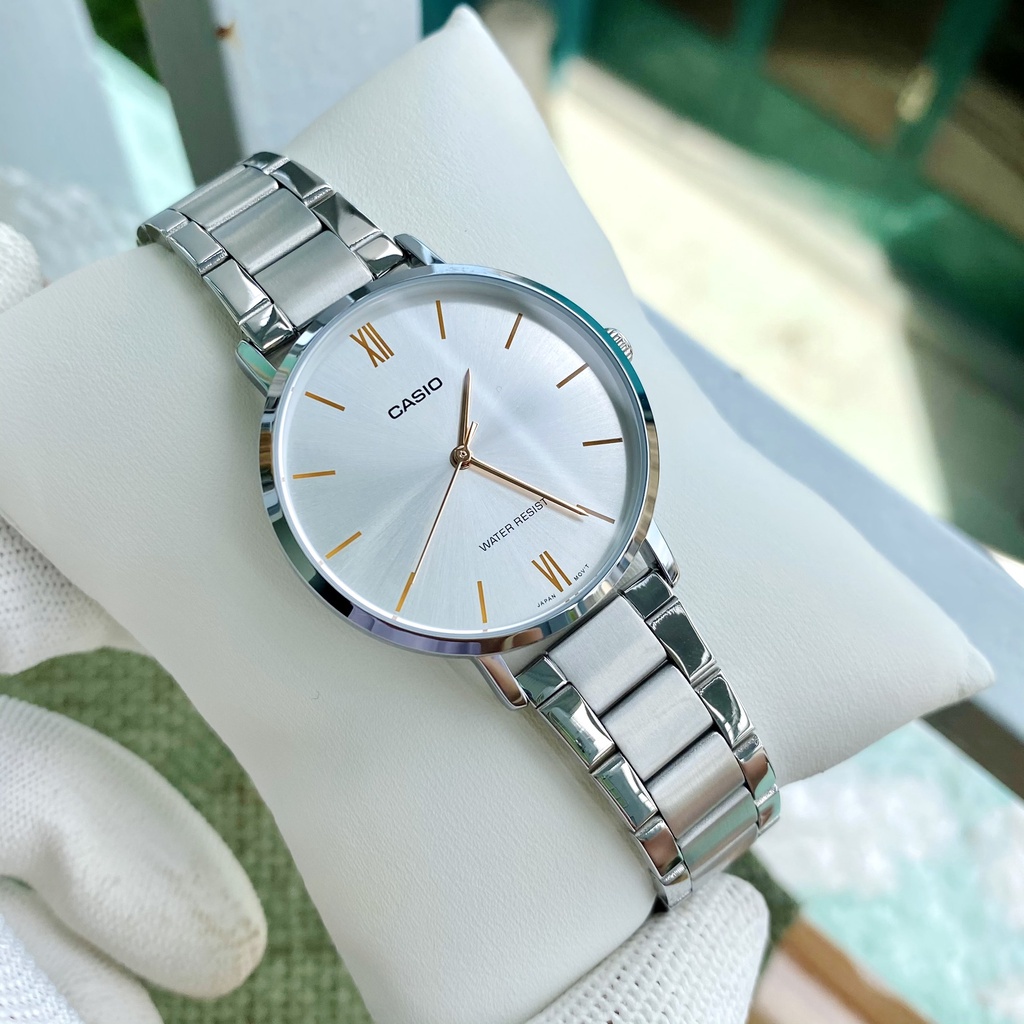 Đồng hồ Nữ Casio LTP-VT01D-7B, đồng hồ chính hãng, dây thép bạc mặt trắng