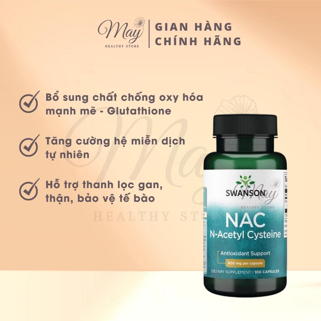 Viên Uống Swanson NAC N-Acetyl Cysteine Chống Oxy Hóa Bảo Vệ Gan Thận Tăng Cường Glutathione (100 Viên/Lọ)