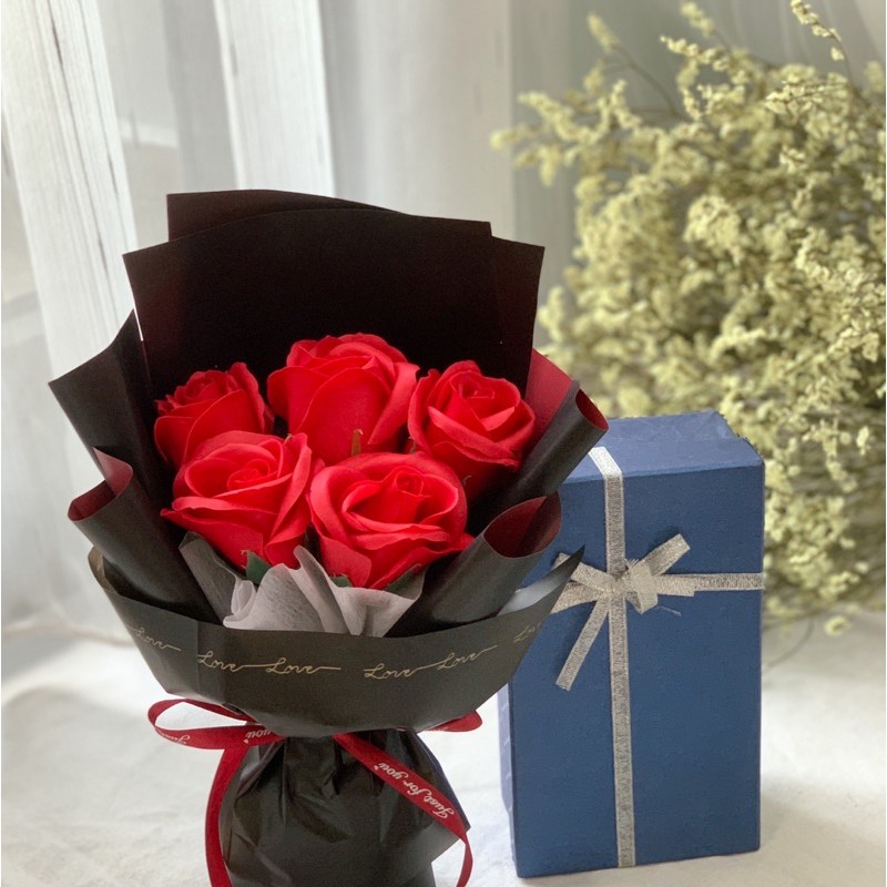 Bó hoa hồng sáp 5 bông quà tặng sinh nhật - Quà tặng cho người yêu, bạn gái valentine, 8/3, sinh nhật, sự kiện, hỏa tốc