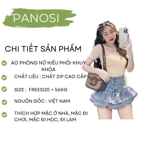 Áo kiểu nữ - áo phông nữ phối khuy khóa cổ sang chảnh chất zip co giãn A605