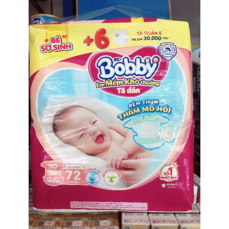 { tặng 6 miếng }TÃ DÁN BOBBY SƠ SINH XS 72 MIẾNG