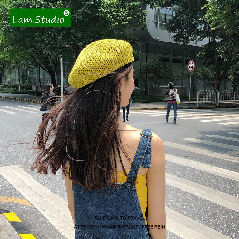 Mũ Beret Mỏng Thoáng Khí Màu Trơn Dễ Thương Phong Cách Hàn Quốc Cho Nữ