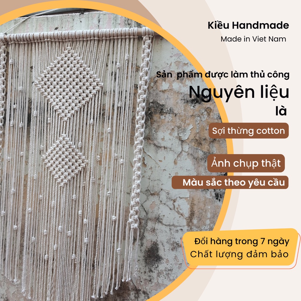 Rèm đan dây Macrame Trang Trí tường 70cm - Ảnh Thật - Bảng màu ở cuối