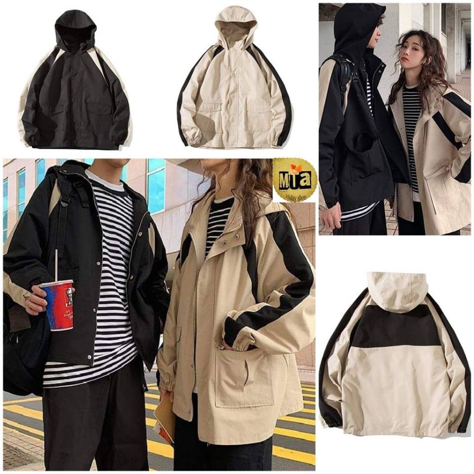 áo khoác KAKI COUPLE có nón form rộng chống nắng nam nữ ❤️ ULZZANG đi học VIVU123STORE KAK005