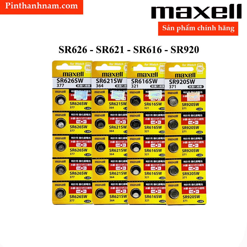 Vỉ 5 viên pin Maxell SR626 / SR621 / SR920 / SR616 thay pin đồng hồ đeo tay