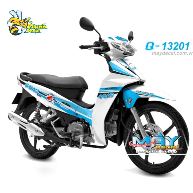 Tem xe honda wave blade 110 đoremon trắng xanh