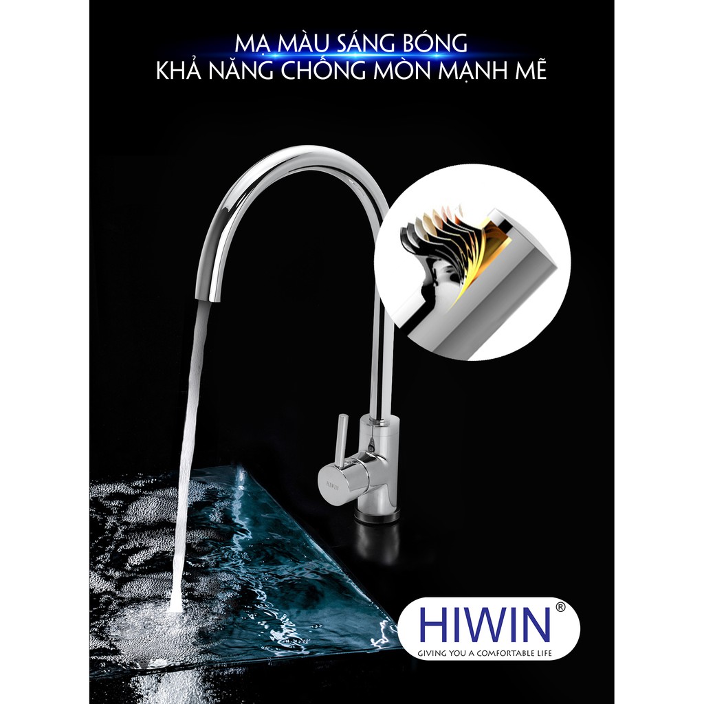 Vòi bếp nóng lạnh chất liệu đồng cao cấp Hiwin KF-923 400x250x50mm