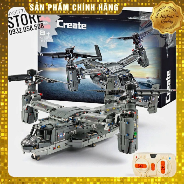 Bộ Lego Pangu PG-13003 Lắp Ráp Máy Bay Vận Tải Quân Sự ( 1685 Mảnh - Cánh Quạt Xoay 360° + Remote điều khiển ) [Có