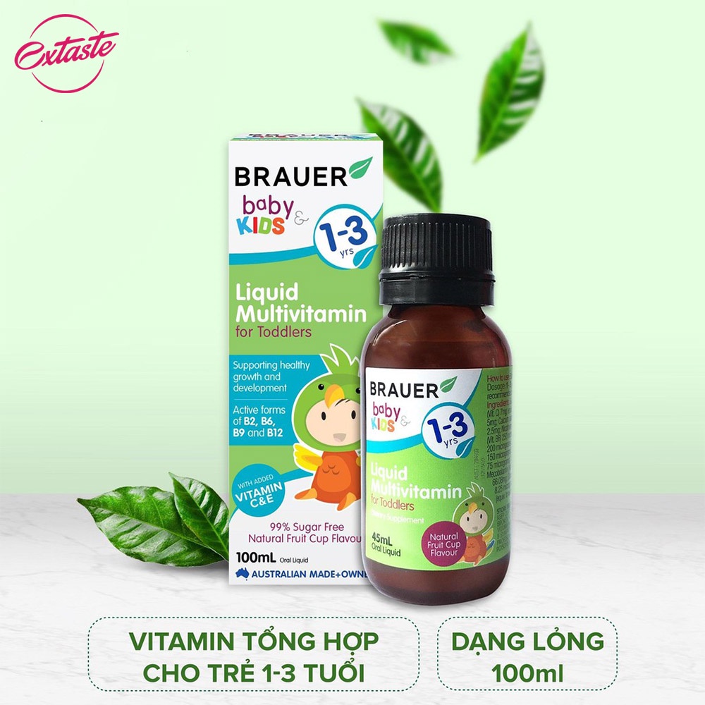 Siro bổ sung vitamin tổng hợp Brauer Liquid Multivitamin for Toddlers (100ml) cho trẻ từ 1-3 tuổi