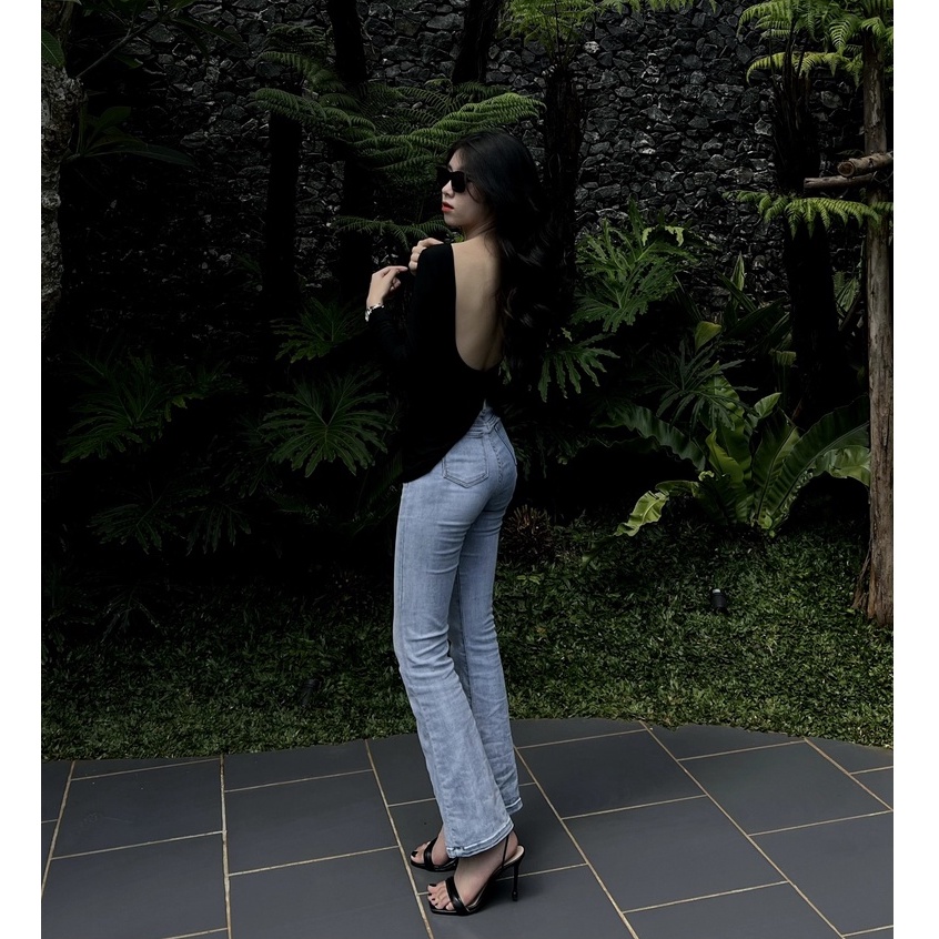 Áo Thun Nữ Hở Lưng Ôm Body Tay Dài La Boutique