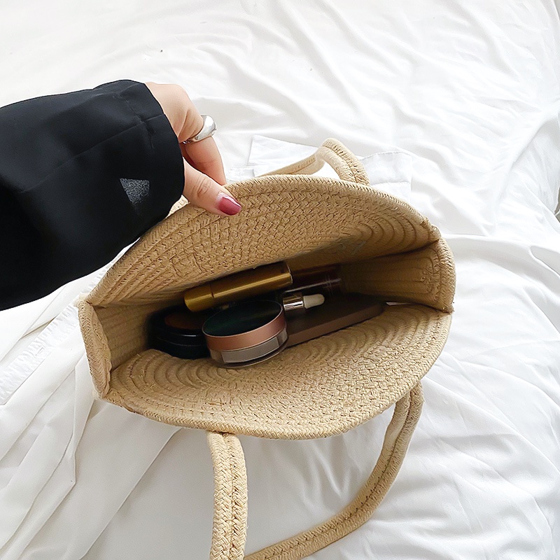 Túi cói tote vải sợi đan nữ đeo vai Sunday Forever HATALO phong cách vintage thời trang