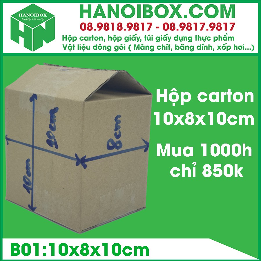 Hộp carton đóng hàng 10x10x8cm chỉ từ 850đ/h