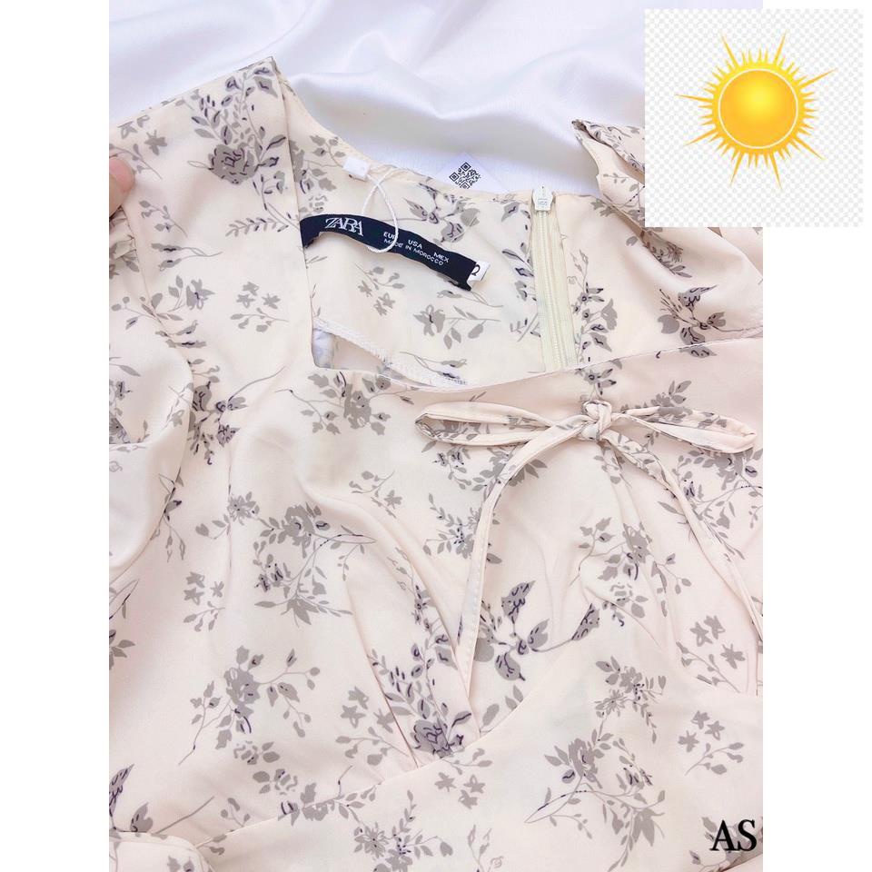 🌺✅ Váy đầm voan tơ hoa nhí vintage 2 lớp cổ vuông tay bo bồng xếp ly dáng dài maxi sang chảnh đi làm 🌺✅