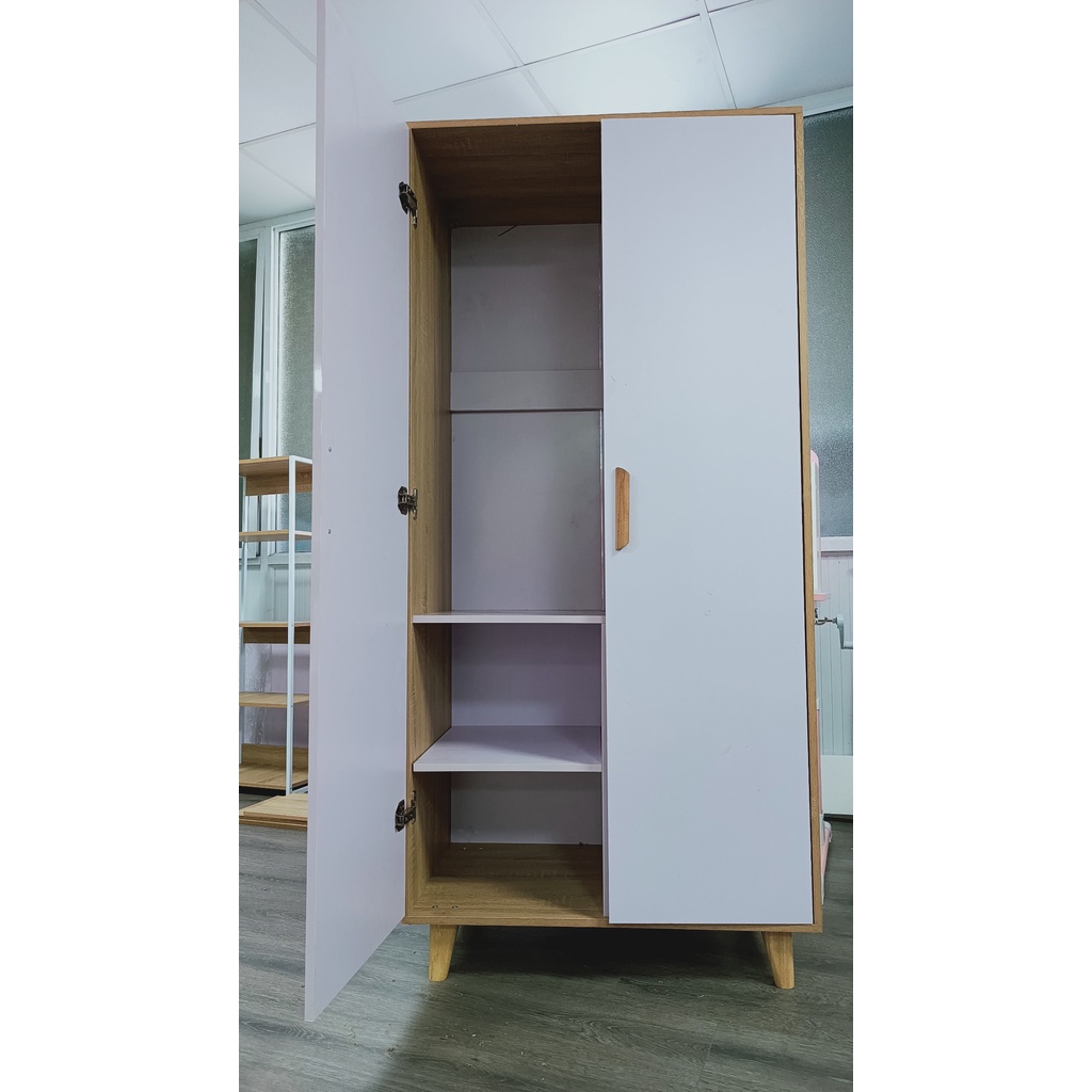 Tủ quần áo gỗ 2 cánh kết hợp treo và ngăn tiện lợi, tủ quần áo cá nhân IGEA shelf - GP129