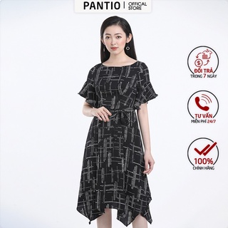 Đầm công sở chất liệu Lụa họa tiết Kẻ ô, dáng xòe FDC32727 - PANTIO