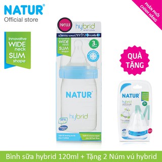 Bình Natur hybrid 120ml + Tặng hai núm vú cổ rộng size M