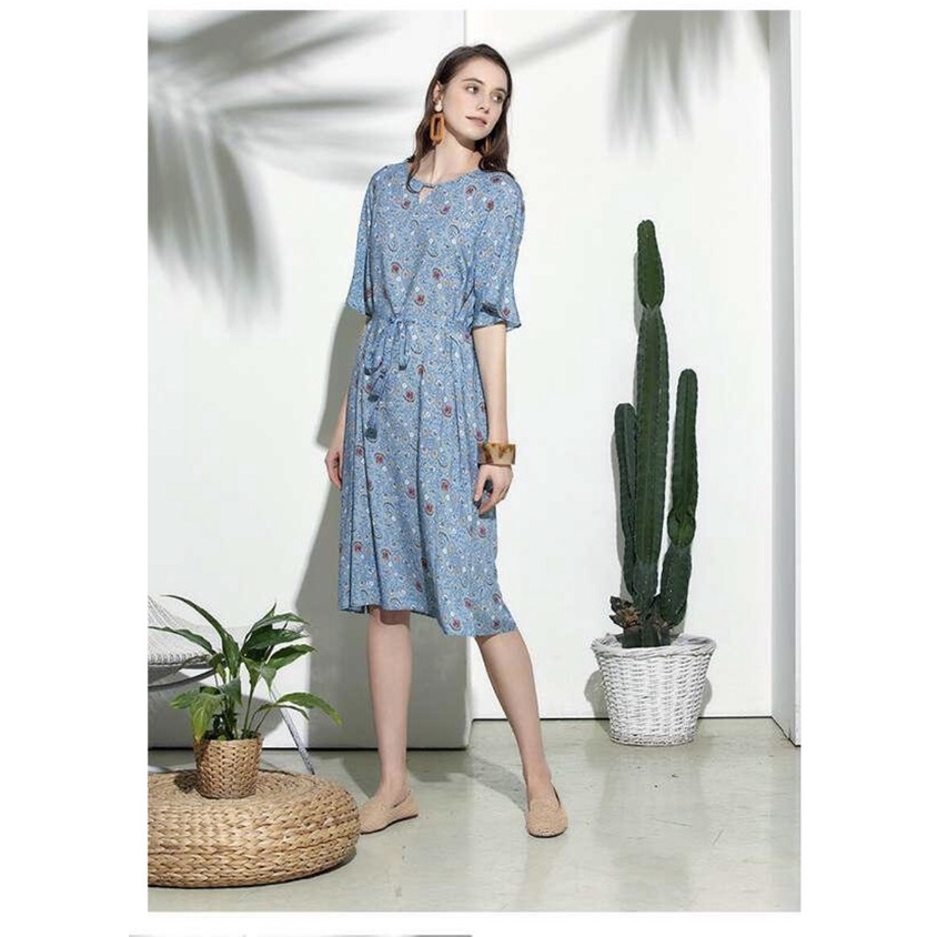 Không kèm dây belt - Đầm dáng midi vải lanh xuất khẩu