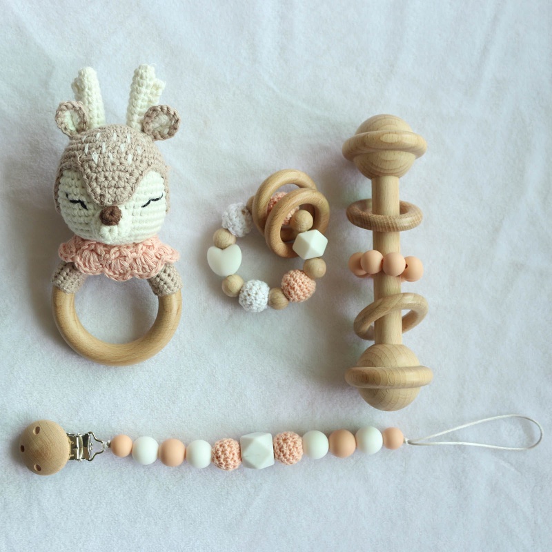 Giá Đỡ Núm Vú Giả Hình Hươu Đan Móc Đồ Chơi Cho Bé Sơ Sinh Mọc Răng