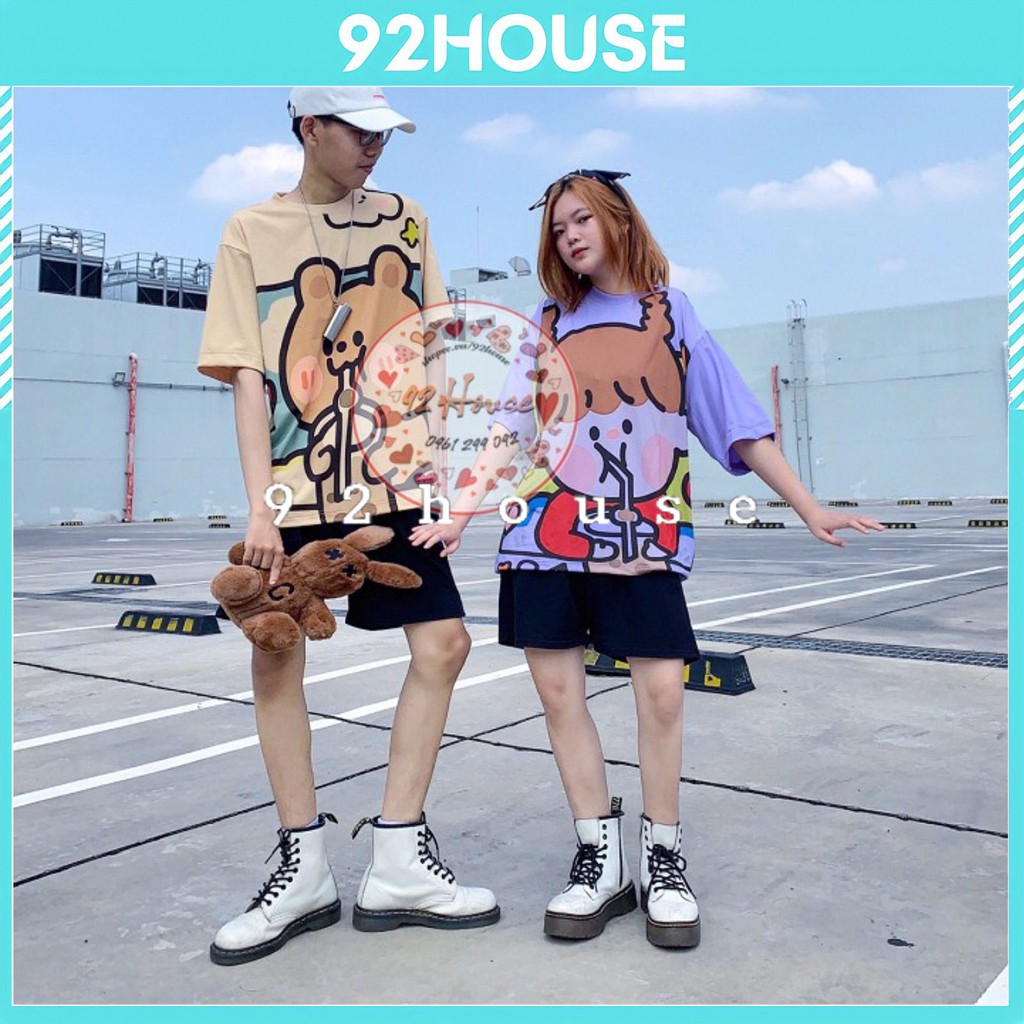 Đồ bộ hoạt hình unisex bé gái trà sữa cute freesize form rộng tay lỡ