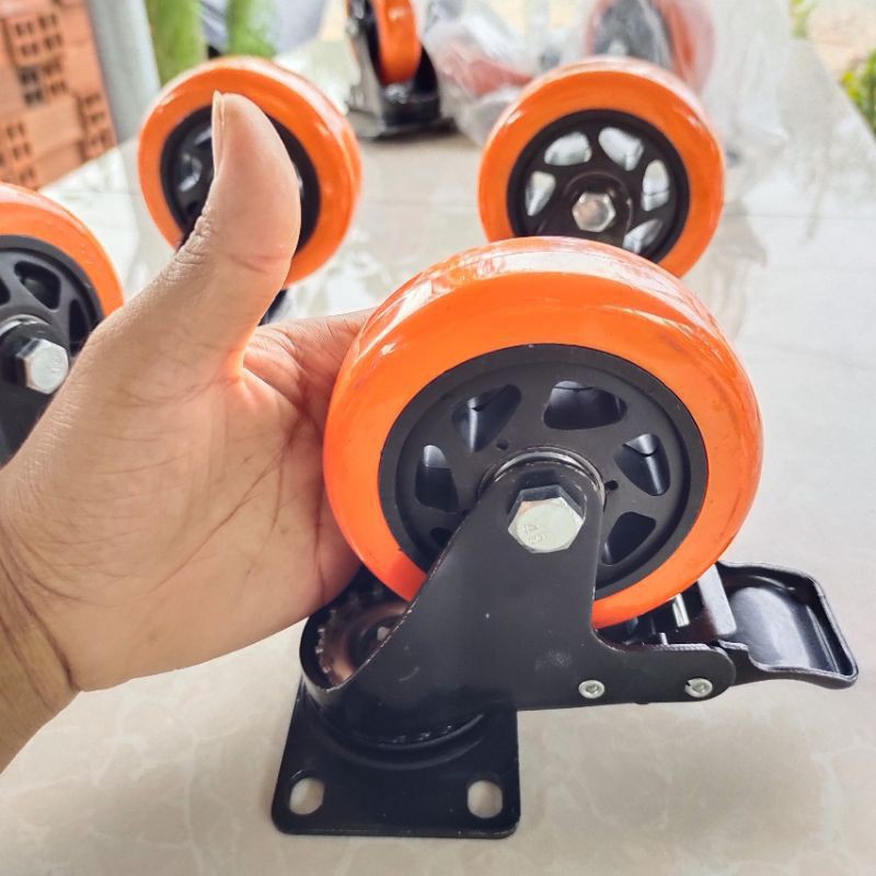 Bánh Xe Cao Su 10cm Có Khóa Cao Cấp Sơn Tĩnh Điện Gắn Loa Kéo Xe Cơm Tủ Bàn
