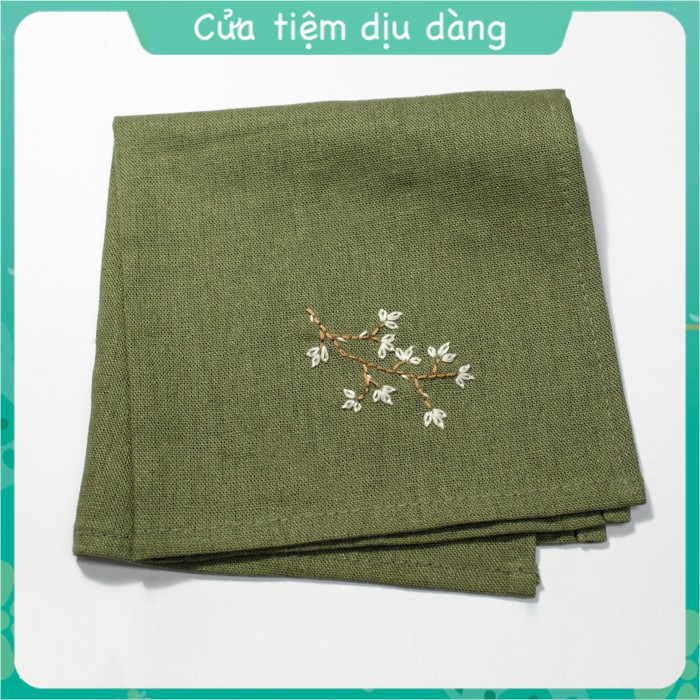 Bộ thêu khăn tay mẫu Lá Non cho người mới bắt đầu - Khăn tay thêu hoa - hàng thủ công