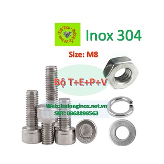 Bulong lục giác chìm đầu trụ size M8  inox bộ   (Bộ TEPV) , ốc đầu trụ , ốc lục lăng đầu trụ inox, inox 304