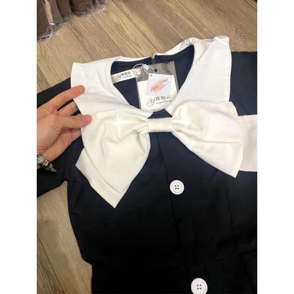 Váy tiểu thư dáng thon cao đính nơ trắng mina’s house. váy xinh hot trendy - babydoll