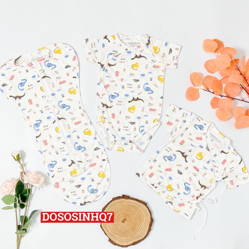 Combo Nhộng chũn, Bodychip, áo cột dây sơ sinh cho bé vải sợi tre mềm mịn, co giãn thoáng mát