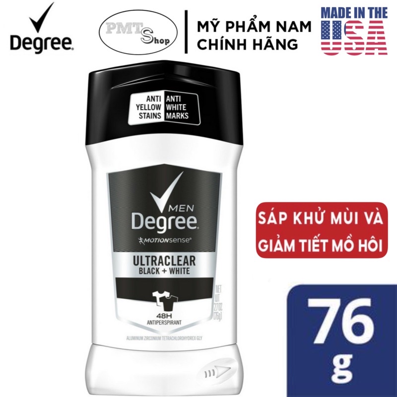 Lăn sáp khử mùi nam Degree men Motionsense UltraClear Black &amp; White 76g chống ố áo