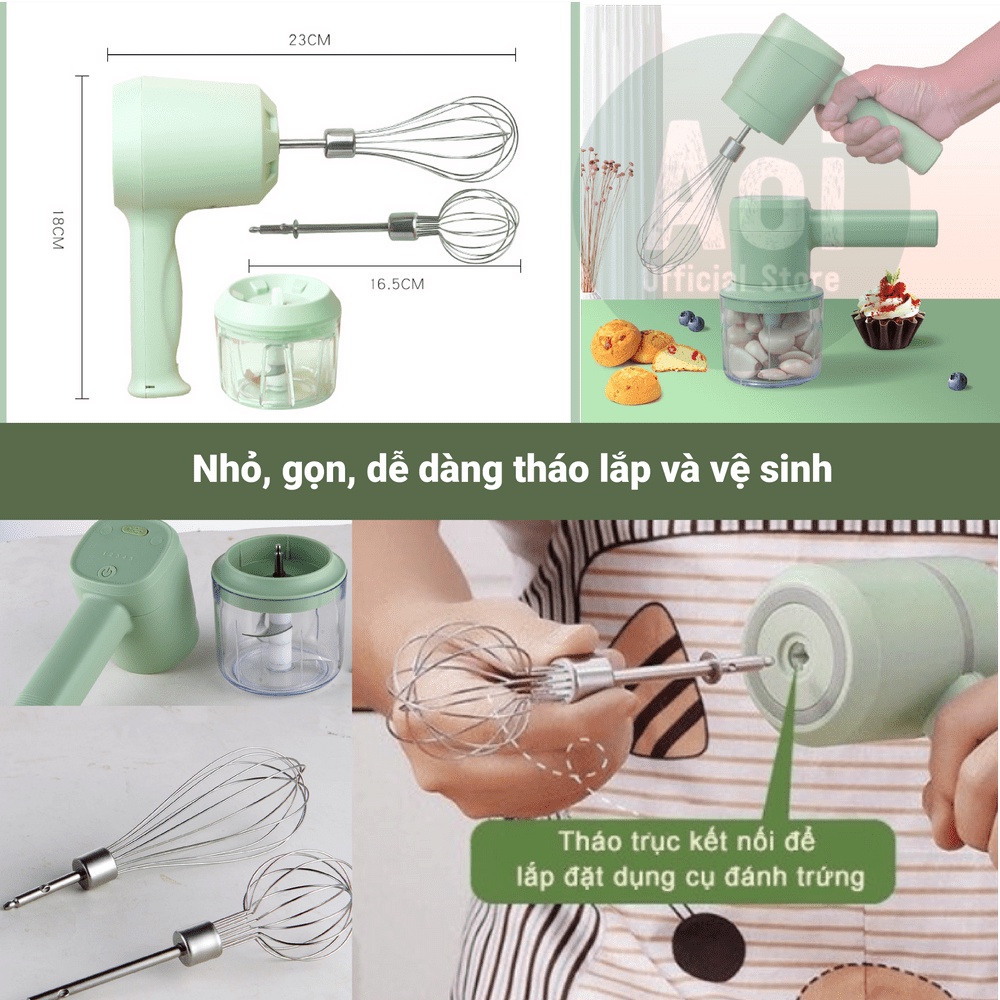 Máy Xay Cầm Tay Đa Năng 5 Cấp Độ - Máy Đánh Trứng, Trộn Bột, Xay Tỏi Ớt - Aoi Official Store