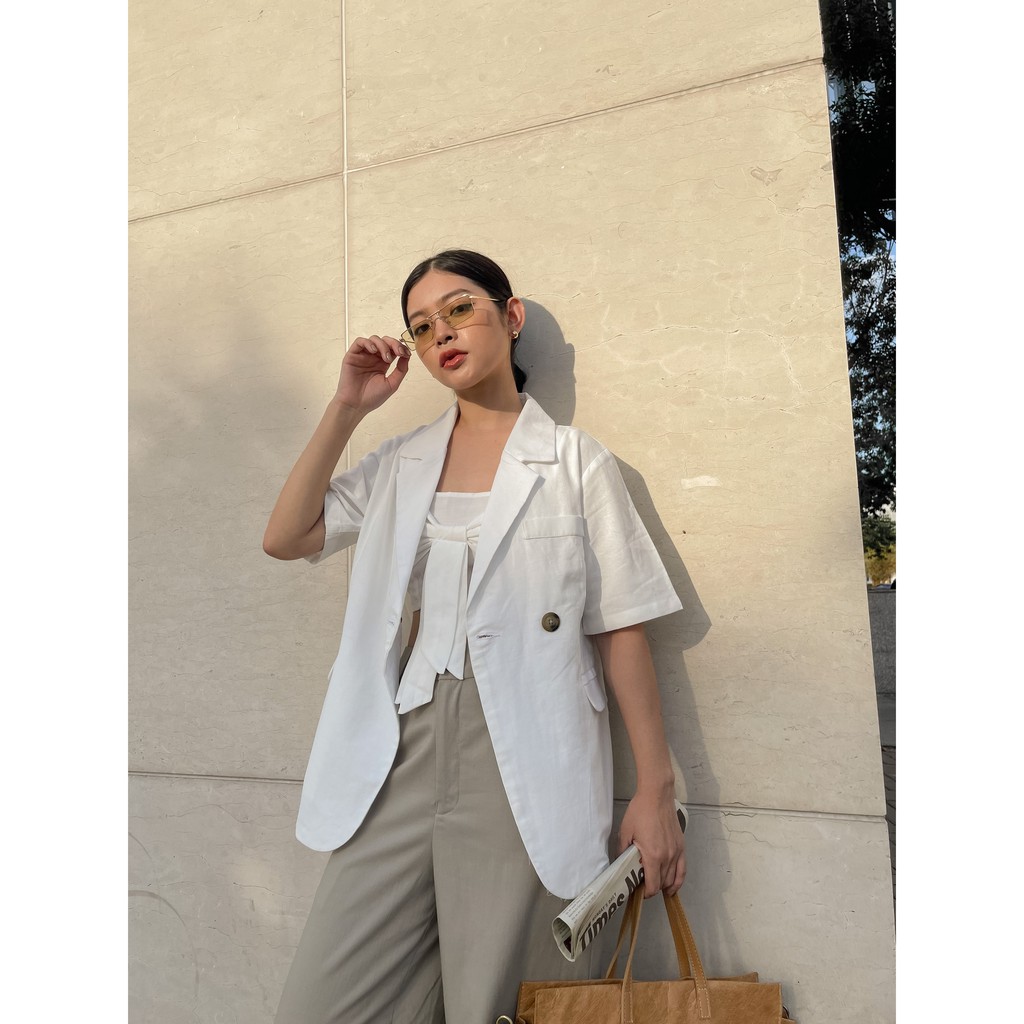 Áo Blazer Ngắn Tay Linen Freesize - HOO DESIGN