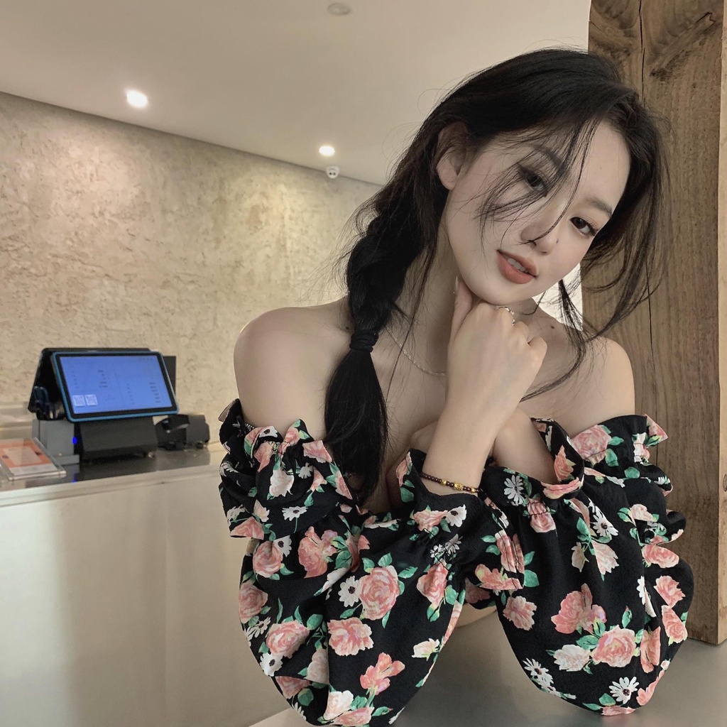 Áo Sơ Mi Chiffon Tay Phồng Ngắn In Họa Tiết Hoa Thời Trang Xuân Hè Hàng Mới Dành Cho Bạn Nữ