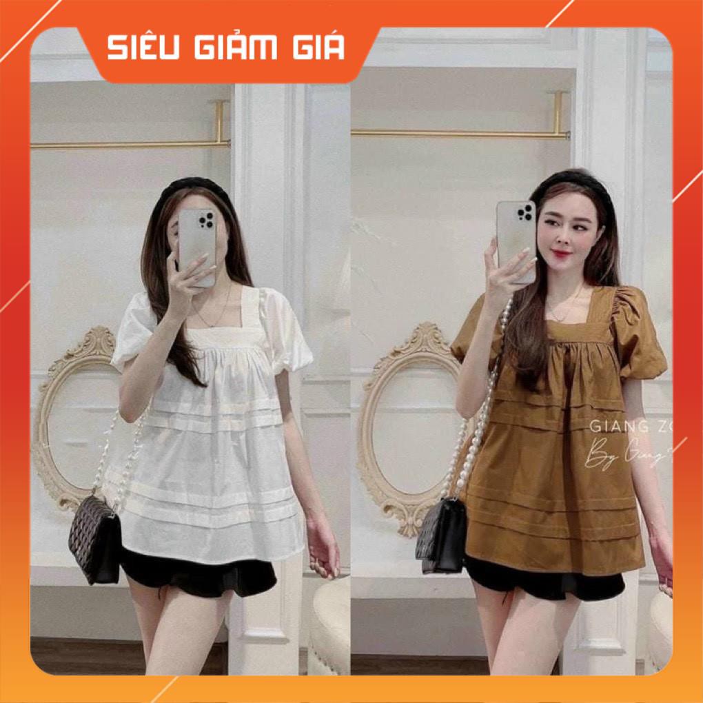 Áo bầu babydoll cổ vuông siêu hot, freesize từ 43-68kg☘️ áo bà bầu cao cấp chất đũi siêu mát siêu mềm ko nhăn