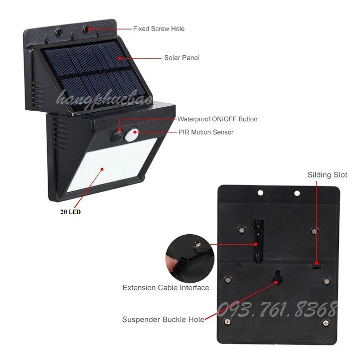 Đèn năng lượng mặt trời tấm pin rời 30 led 6w có cảm biến chuyển động