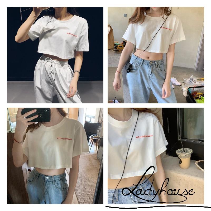 Áo Thun Crop Top Tay Ngắn In Chữ Thời Trang Dành Cho Nữ
