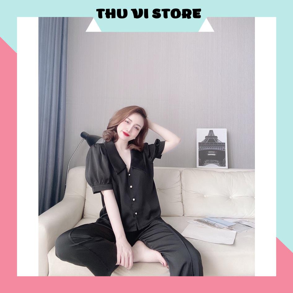 Đồ Lụa Mặc Nhà, Đồ Bộ Nữ Đồ Ngủ Áo Cổ Sen Quần Dài Chất Lụa Santin Mềm Mịn Nhiều Màu Form Dáng Rộng Rãi Dưới 60kg Mặc Vừ | BigBuy360 - bigbuy360.vn