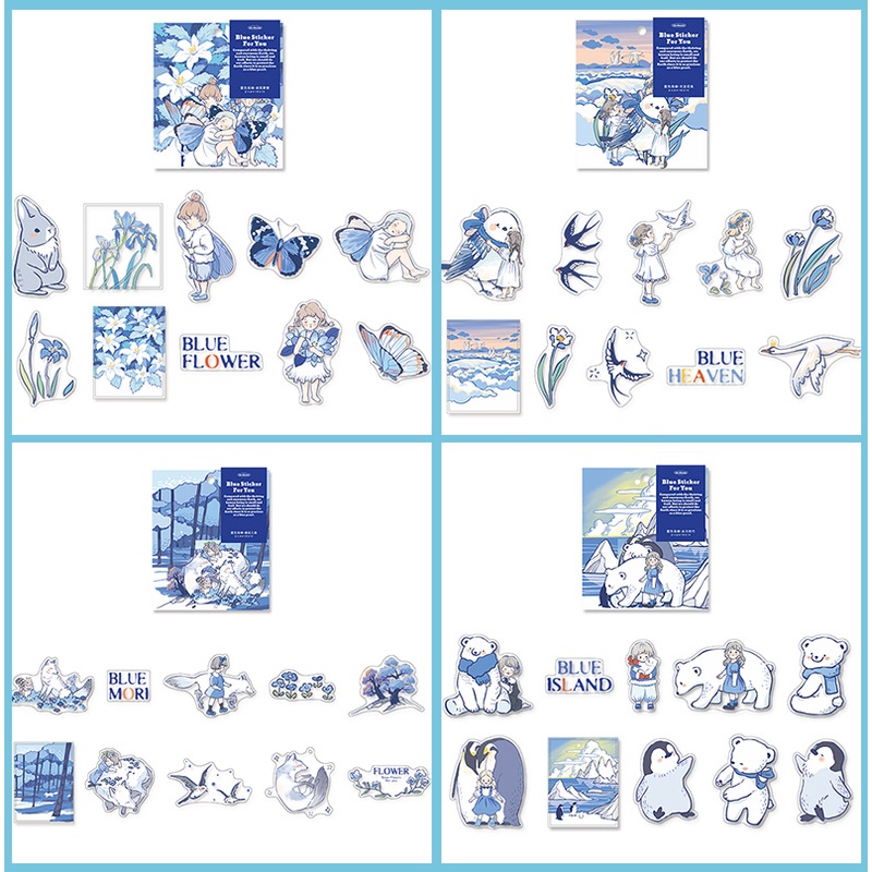 Bộ 20 Tấm Sticker Hoạt Hình Blue Island Xinh Xắn Dùng Trong Trang Trí