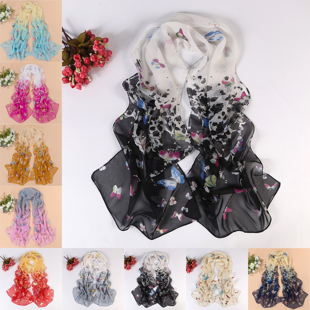 Soft Scarf Wraps Sunscreen Chiffon Butterfly Floral Shawl