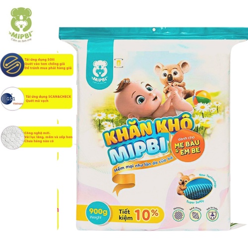 Khăn khô Mipbi chính hãng ( 900g/600g/300g ) đa năng dành cho bé